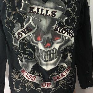 Ed Hardy Button Front Black Men’s Shirt Love Kills